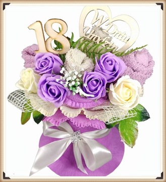 BUKIET z RĘCZNIKÓW PREZENT na 18 URODZINY DUŻY RÓŻE MYDLANE osiemnastkę