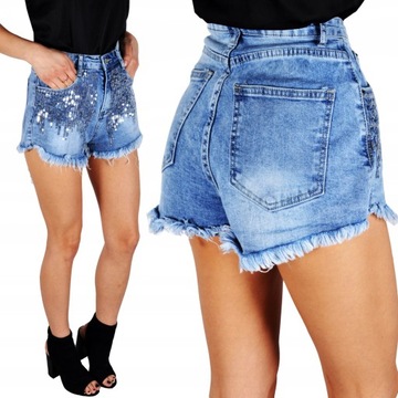 Spodnie Spodenki Jeans Jeansowe Shorty Cekiny
