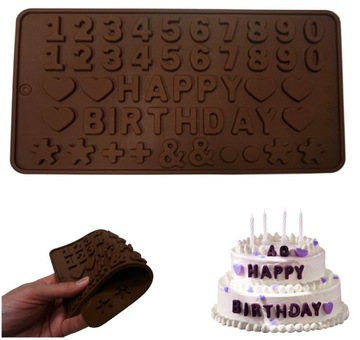FORMA FOREMKA SILIKONOWA DO CZEKOLADEK CYFERKI LITERY HAPPY BIRTHDAY CYFRY