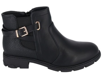 BOTKI DAMSKIE NA NISKIM OBCASIE SKÓRZANE CZARNE BUTY 41