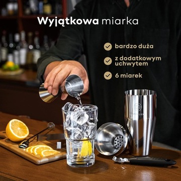Zestaw barmański do drinków shaker tłuczek nalewaki miarka sitko | srebrny