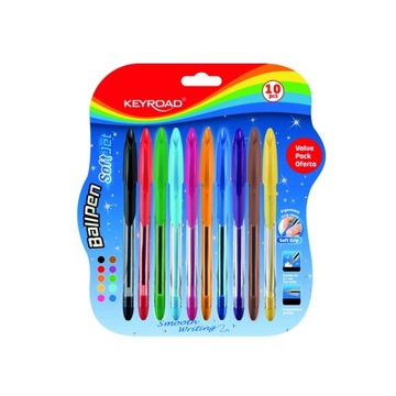 DŁUGOPIS KEYROAD BALL PEN SOFT JET, 0,7MM, 1 0SZT., BLISTER, MIX KOLORÓW