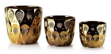 DONICZKA ZŁOTA 3SZT - ZESTAW DONICZEK CERAMICZNYCH