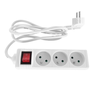 Przedłużacz z włącznikiem 3 gniazda Z UZIEMIENIEM kabel 3m biały ECOLIGHT