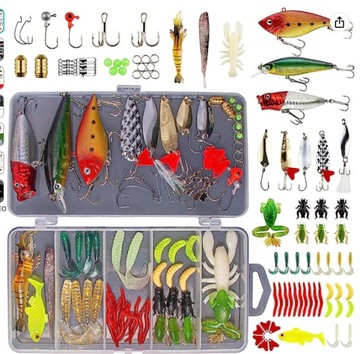 78SZT ZESTAW PRZYNĘT SPINNINGOWYCH WOBLERY BŁYSTKI PRZYNĘTY GUMOWE PUDEŁKO