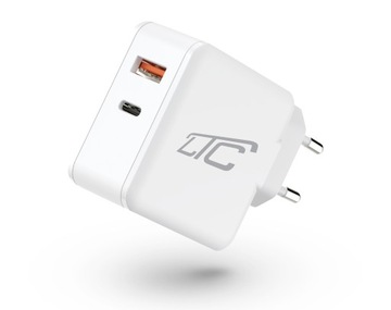 ŁADOWARKA SIECIOWA LTC USB QC 3.0 5V/3A + TYPE-C PD 45W, BIAŁA