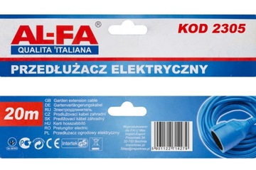 PRZEDŁUŻACZ OGRODOWY WARSZTATOWY BUDOWLANY KOSIARKI SZNUR GRUBY 20M 3X1,5MM