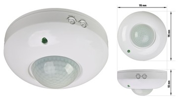 PIR-датчик движения, 360°, 1200 Вт, круглый, для поверхностного монтажа