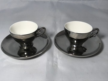Filiżanki srebrne kawowe 2 szt. porcelana chrom