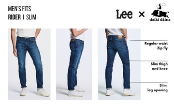УЗКИЕ ДЖИНСЫ Lee RIDER SLIM Downtown СИНИЕ ДЖИНСЫ W31 L32