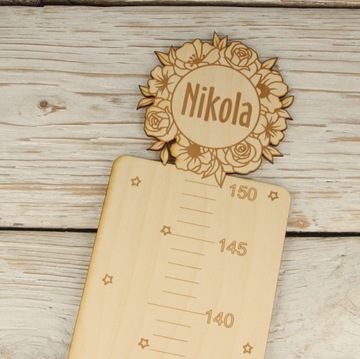 ДЕРЕВЯННЫЙ МЕР ВЫСОТЫ ДЛЯ СТЕНЫ, шаблон имени ЛЕВ