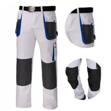 Spodnie robocze męskie monterskie do pasa wzmacniane białe BHP r. 54