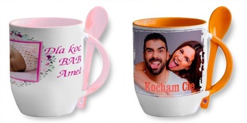 красочная кружка с ложкой и любым принтом