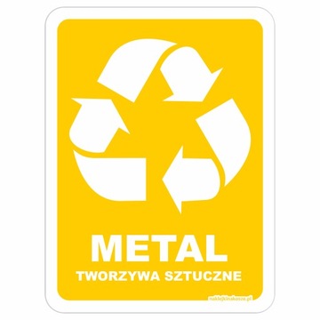 Naklejka NA KOSZ do segregacji METAL TWORZYWA SZTUCZNE duża 15x20 cm