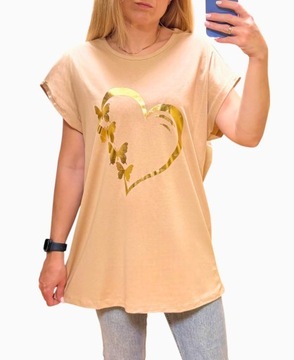 BLUZKA KOSZULKA T-SHIRT NADRUK MODNY SERCE BAWEŁNA 4XL, 48