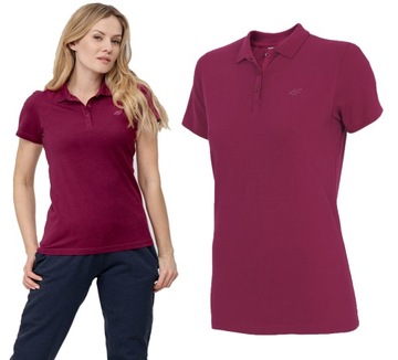 T-shirt damski 4F TSD355 POLO bawełna różowy