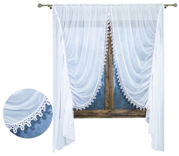 KOMPLET FIRAN Z GIPIURĄ WODA POKÓJ KUCHNIA FIRANA GOTOWA WOAL BIAŁA 300X230