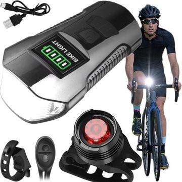 Lampka Rowerowa Światło PRZÓD TYŁ LED na rower kierownicę MOCNA USB KLAKSON