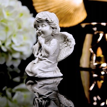 ANIOŁEK KLĘCZĄCY Figurka Gipsowa KOMUNIA Dekoracja UPOMINEK Prezent Szary