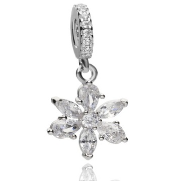 SREBRNY CHARMS BEADS KWIATEK Z CYRKONIAMI