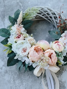 ОСЕННИЙ ЦВЕТОЧНЫЙ ВЕНОК ДЛЯ ДВЕРИ, ПЛЕТЕННЫЙ КРЕМ, КРЕМОВЫЙ ВЕНОК