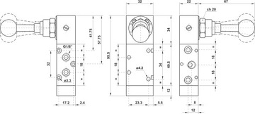 ПНЕВМАТИЧЕСКИЙ КЛАПАН 5213C LL90 5/3 G1/8 С РЫЧАГОМ