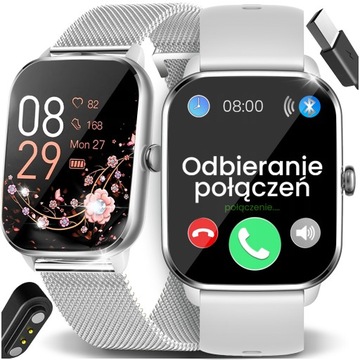 SMARTWATCH ZEGAREK DAMSKI ROZMOWY MENU PL PULS SPORT 2 PASKI SMART WATCH