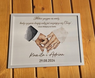 ŚLUBNY Obraz kartka z grawerem prezent dla pary młodej wesele + koperta