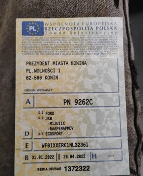 Ford Ecosport II 2022 Ford EcoSport 2022r, 1.0 Benzyna. Uszkodzony lewy przod. Poobijany. Jezdzi., zdjęcie 22