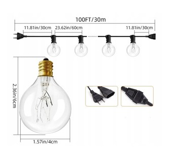 САДОВАЯ ГИРЛЯНДИЯ НАРУЖНЫЕ ЛАМПЫ СВЕТОВАЯ ЦЕПЬ 9,2М ШАРИКОВ 30+3 ЛАМПОЧКИ