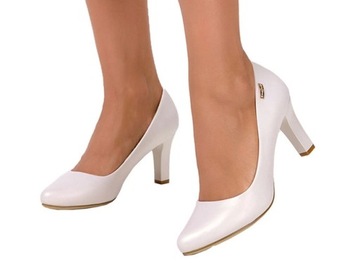 CZÓŁENKA DAMSKIE NA SŁUPKU SKÓRZANA WKŁADKA ELEGANCKIE KREMOWE MODNE r 38