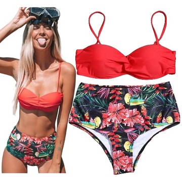 STRÓJ KĄPIELOWY BIKINI WYSOKI STAN KORONKA BOHO XL