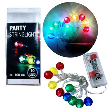 GIRLANDA ŚWIETLNA 100 CM 10LED ZASILANIE BATERYJNE 2XAA TOPEQ KOLOROWA