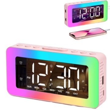 Цифровой светодиодный будильник с зеркальным дисплеем и 8 режимами освещения
