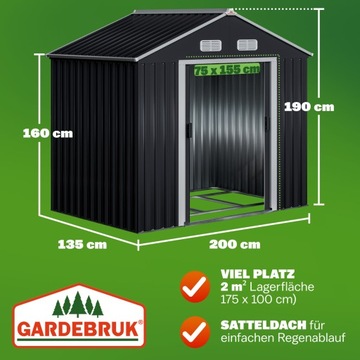Домик для садового инструмента, металлический сарай для садового инструмента, 200х190см.