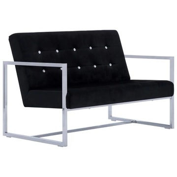 vidaXL 2-osobowa sofa z podłokietnikami, czarna, chrom i aksamit