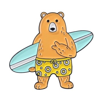 Przypinka Metal Niedźwiedź Surfer Surf
