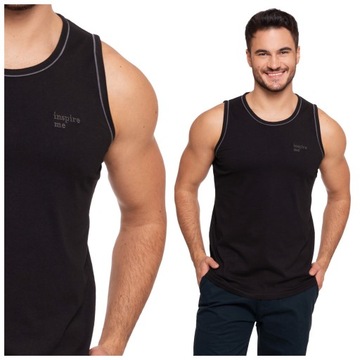 KOSZULKA MĘSKA BEZ RĘKAWÓW BAWEŁNIANA TANK TOP BEZRĘKAWNIK MORAJ CZARNA XXL