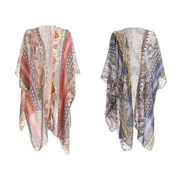 Damski Flowy Kimono Boho Szyfon Kwiatowy Plażowy C