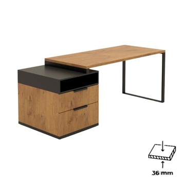 Biurko, Biurko Loft z Kontenerkiem, Biurko Komputerowe, Blat Dąb - 36 mm