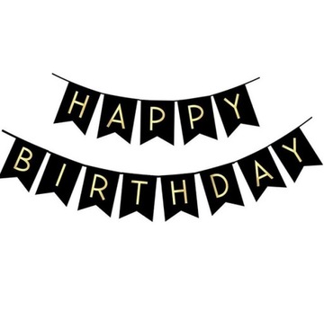 Girlanda baner dekoracja HAPPY BIRTHDAY CZARNA