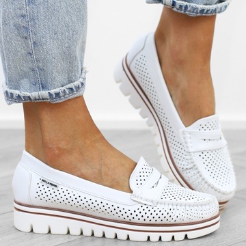 Белые женские ажурные мокасины, удобные туфли на платформе JH101, размер 40