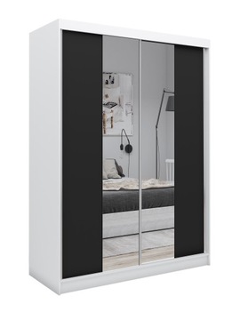 Szafa Przesuwna 160 cm Lustro LAREN Biały + Czarny