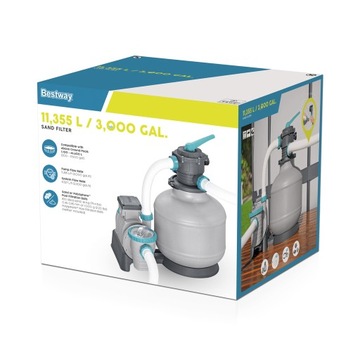 BESTWAY 58486 POMPA PIASKOWA FILTRUJĄCA DO BASENÓW 11355L/h + ZŁĄCZKI, WĘŻE