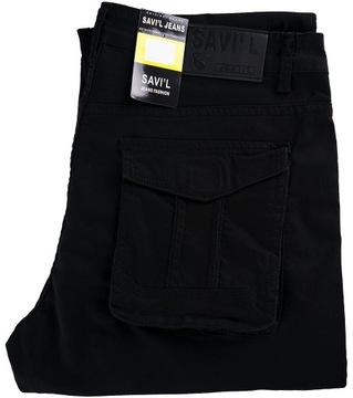 Czarne bawełniane Bojówki firmy Savil trekkingowe lycra W48 pas 118/122 cm