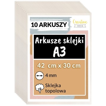 Płyta sklejka do cięcia laserem grawerowania dekoracji 4mm A3 x 10 topola