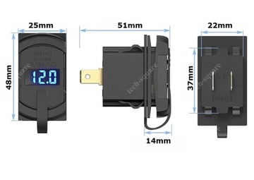 Gniazdo montażowe USB QC3.0 18W + PD 36W 12-24V Woltomierz