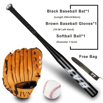 64cm Baseball Bat Kit Kids Teenager Softball Ball Baseball Gloves Baseball