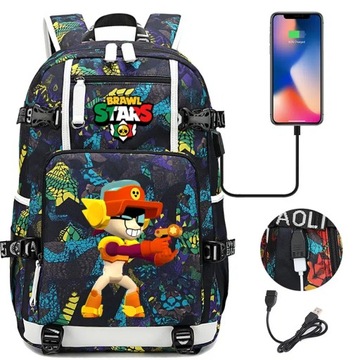 Domyślny plecak Brawl Stars Larry & Lawrie z ładowaniem USB. Duża pojemność