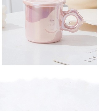 Симпатичная керамическая кружка для воды с крышкой, простая кофейная чашка с цветочной ручкой, бытовая